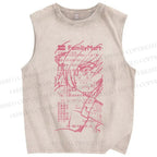 Unisex Japanese Anime Printed Washed Tank Top