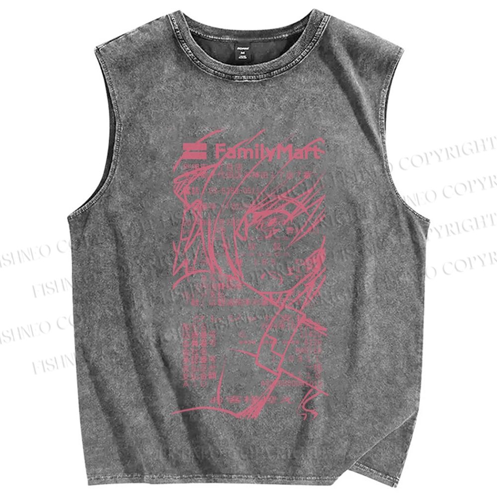Unisex Japanese Anime Printed Washed Tank Top