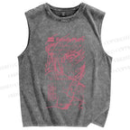 Unisex Japanese Anime Printed Washed Tank Top