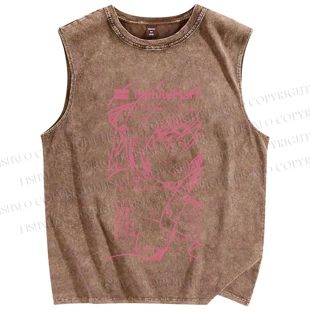 Unisex Japanese Anime Printed Washed Tank Top