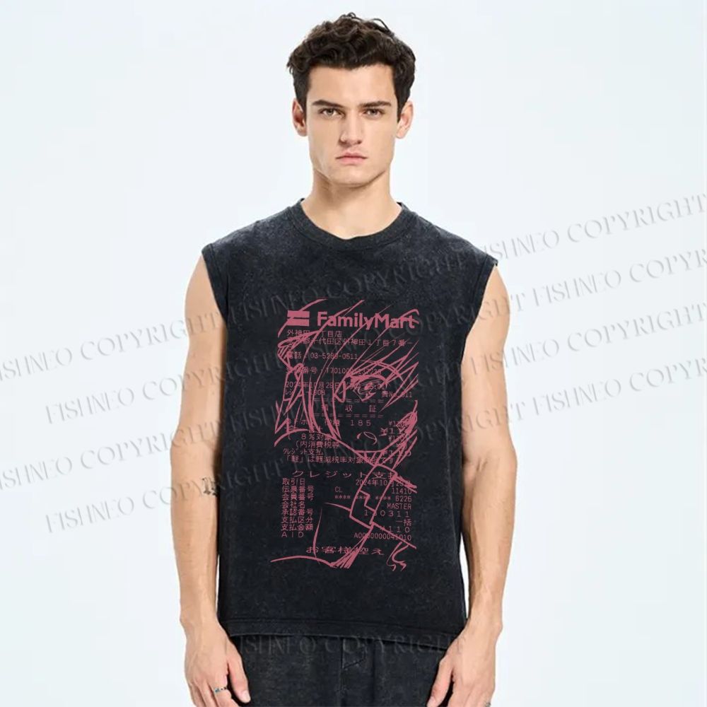 Unisex Japanese Anime Printed Washed Tank Top