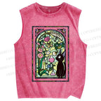 Unisex Black Cat Stained glass windows Printed Washed Tank Top