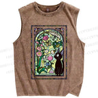Unisex Black Cat Stained glass windows Printed Washed Tank Top