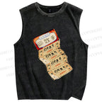 Unisex Vintage Japanese Ticket Printed Washed Tank Top