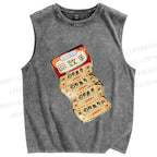 Unisex Vintage Japanese Ticket Printed Washed Tank Top
