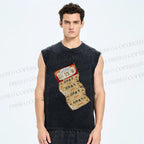 Unisex Vintage Japanese Ticket Printed Washed Tank Top
