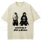 Unisex Vintage Gestalt Street Cool Cat Printed Washed Tee