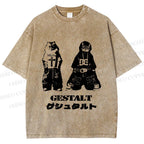 Unisex Vintage Gestalt Street Cool Cat Printed Washed Tee