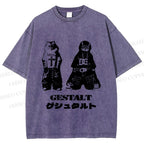 Unisex Vintage Gestalt Street Cool Cat Printed Washed Tee