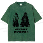 Unisex Vintage Gestalt Street Cool Cat Printed Washed Tee