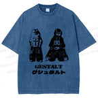 Unisex Vintage Gestalt Street Cool Cat Printed Washed Tee