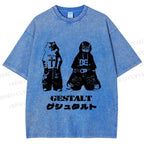 Unisex Vintage Gestalt Street Cool Cat Printed Washed Tee