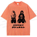 Unisex Vintage Gestalt Street Cool Cat Printed Washed Tee