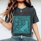 Unisex Vintage Snowing Cat Printed Washed Tee