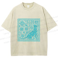 Unisex Vintage Snowing Cat Printed Washed Tee