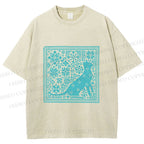 Unisex Vintage Snowing Cat Printed Washed Tee
