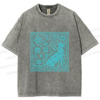 Unisex Vintage Snowing Cat Printed Washed Tee