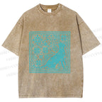 Unisex Vintage Snowing Cat Printed Washed Tee