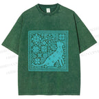 Unisex Vintage Snowing Cat Printed Washed Tee