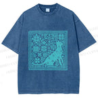 Unisex Vintage Snowing Cat Printed Washed Tee