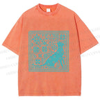 Unisex Vintage Snowing Cat Printed Washed Tee