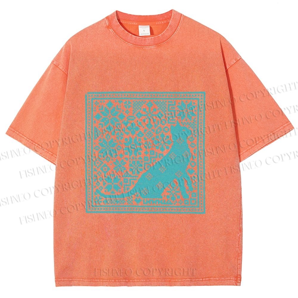 Unisex Vintage Snowing Cat Printed Washed Tee