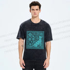 Unisex Vintage Snowing Cat Printed Washed Tee