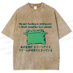 Unisex Japanese I need another ice cream Silly Frog Printed Washed Tee