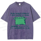 Unisex Japanese I need another ice cream Silly Frog Printed Washed Tee