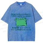 Unisex Japanese I need another ice cream Silly Frog Printed Washed Tee