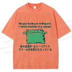 Unisex Japanese I need another ice cream Silly Frog Printed Washed Tee