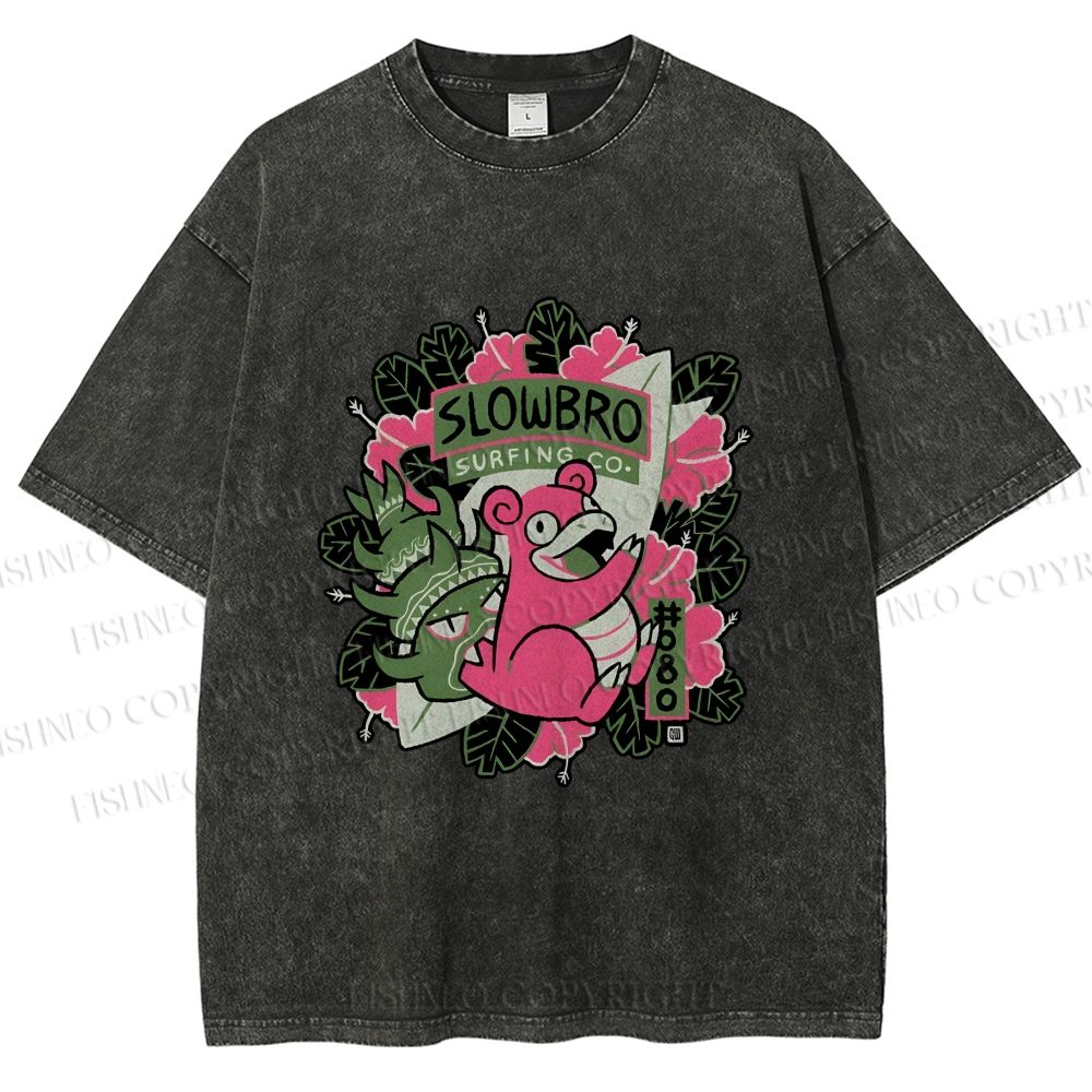 Unisex Vintage Slowbro Printed Washed Tee