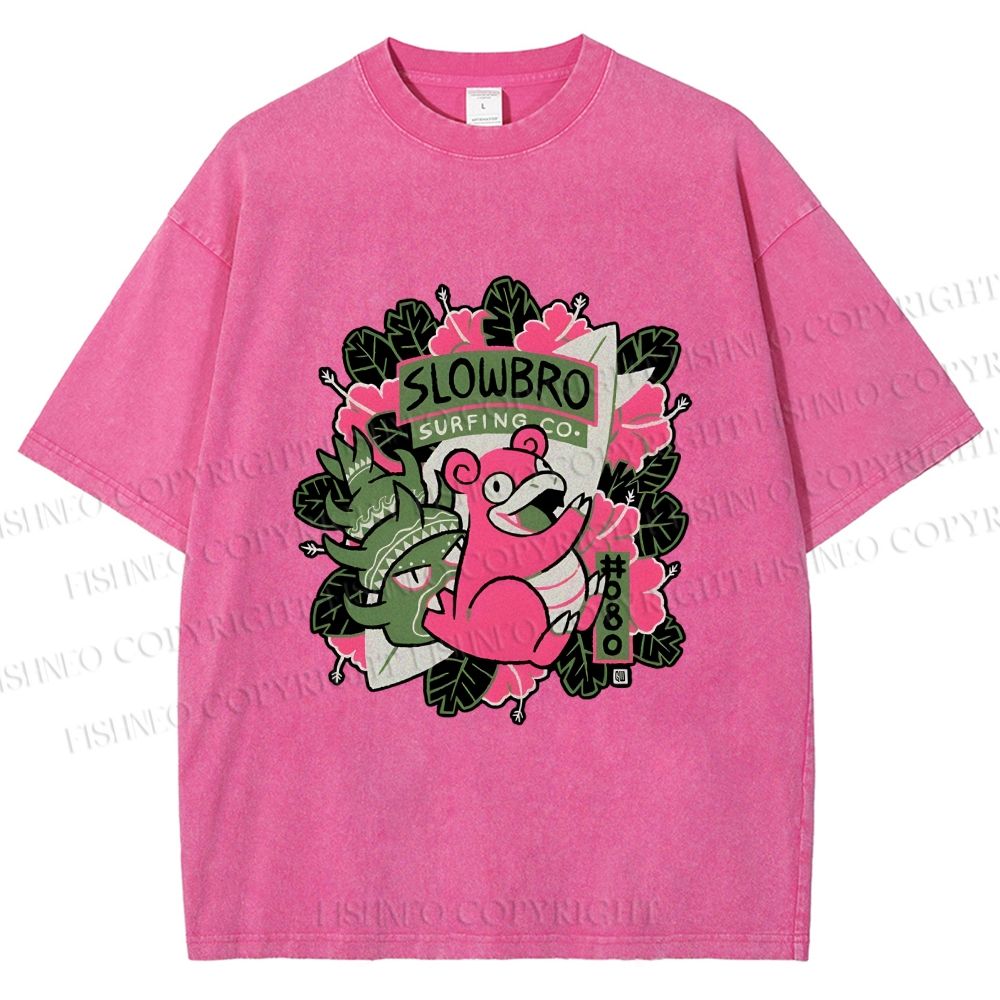 Unisex Vintage Slowbro Printed Washed Tee