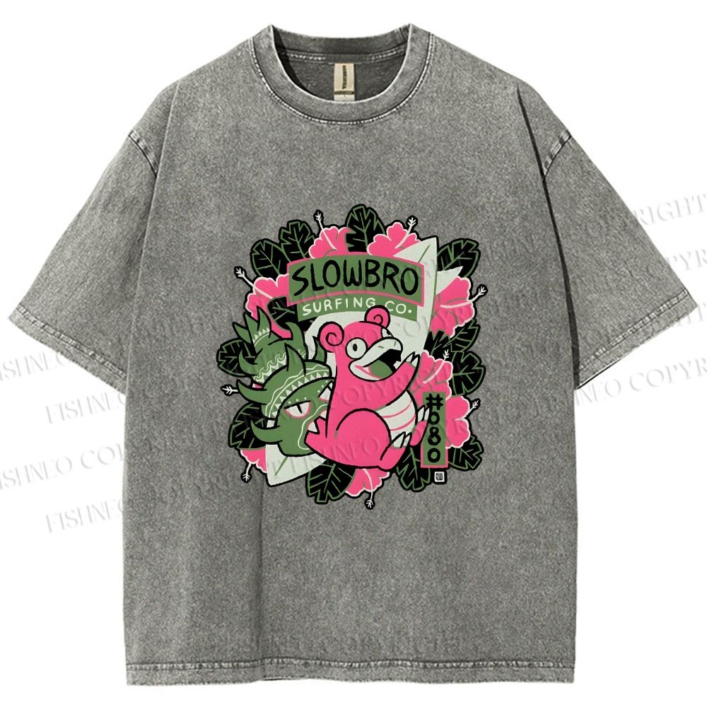 Unisex Vintage Slowbro Printed Washed Tee