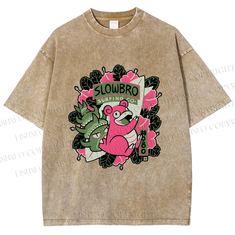 Unisex Vintage Slowbro Printed Washed Tee