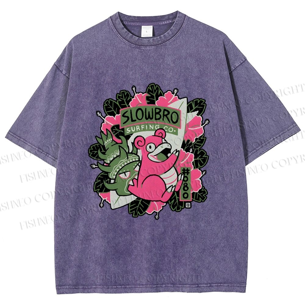 Unisex Vintage Slowbro Printed Washed Tee