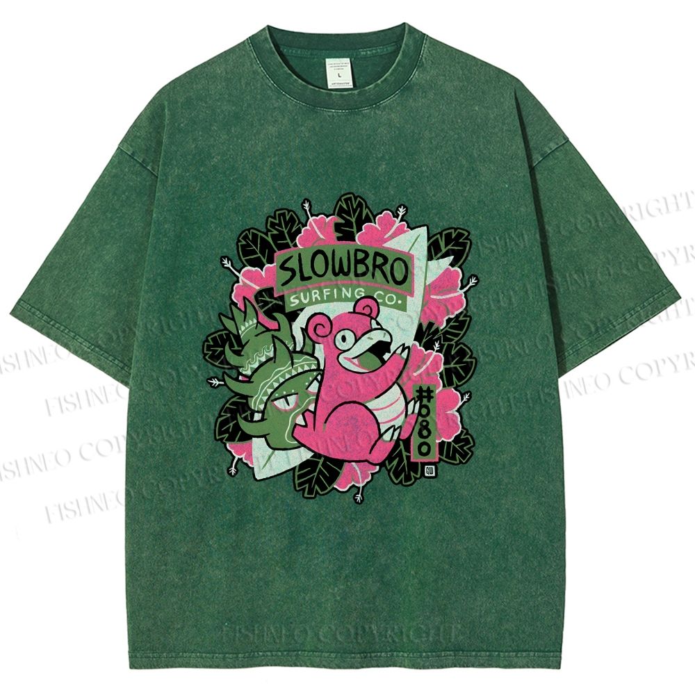 Unisex Vintage Slowbro Printed Washed Tee