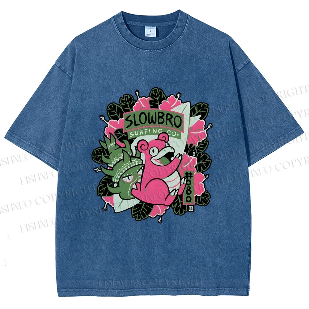 Unisex Vintage Slowbro Printed Washed Tee