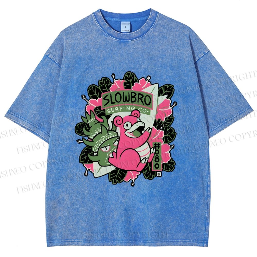 Unisex Vintage Slowbro Printed Washed Tee