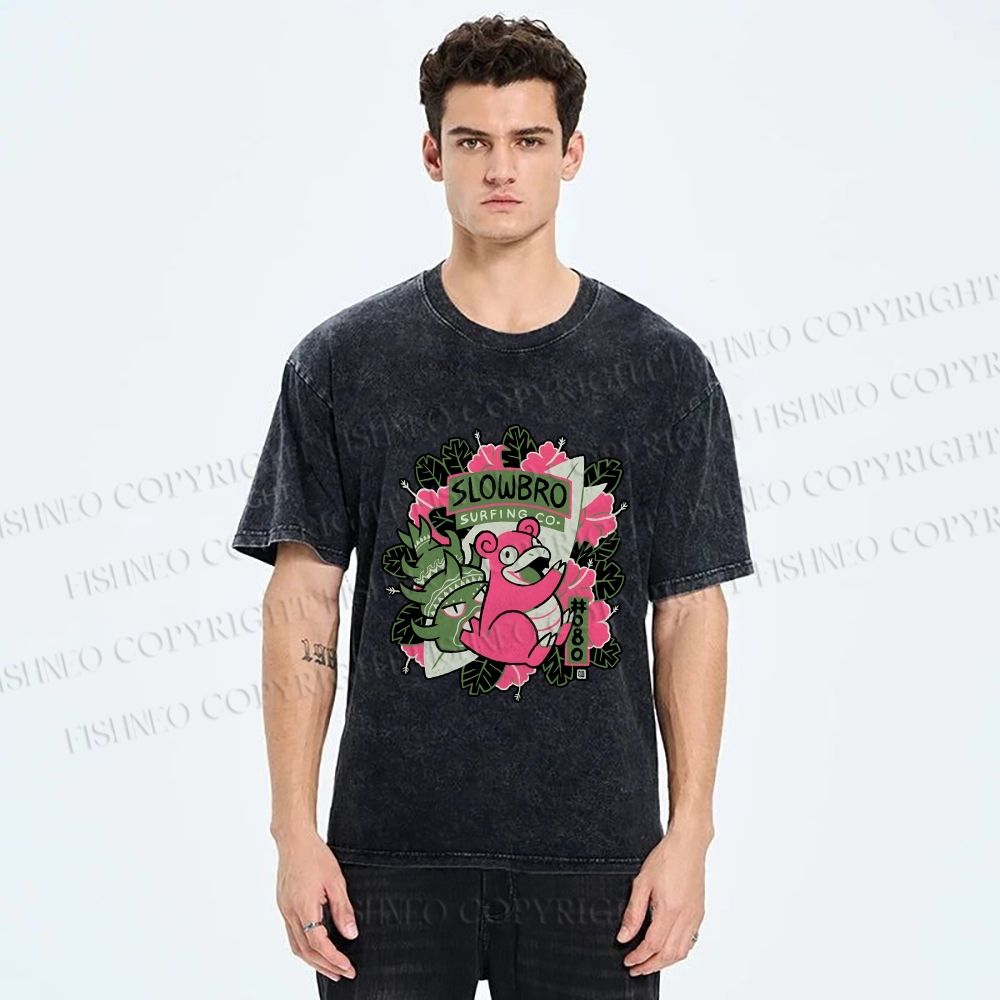 Unisex Vintage Slowbro Printed Washed Tee