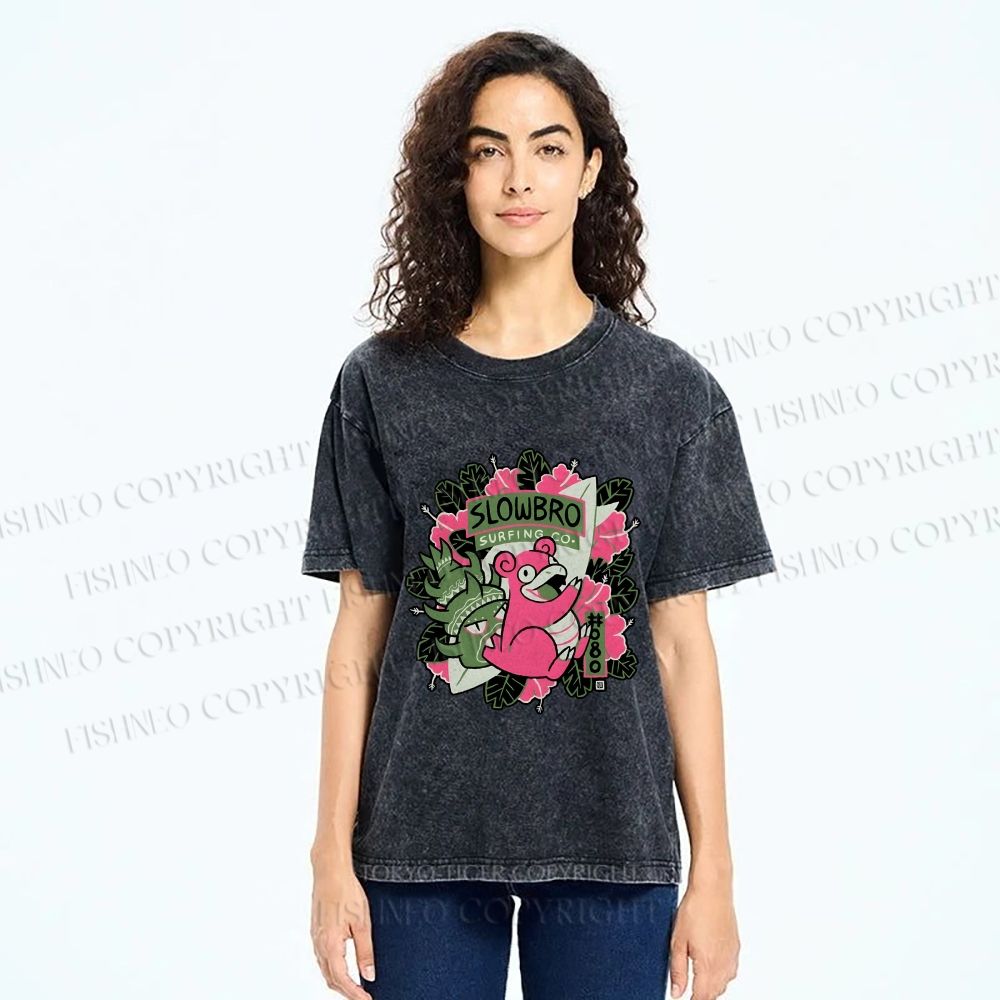 Unisex Vintage Slowbro Printed Washed Tee