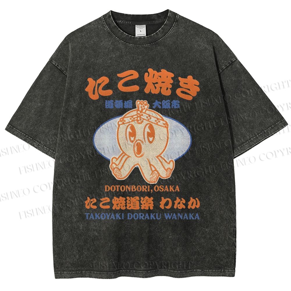 Unisex Osaka Octopus Printed Washed Tee