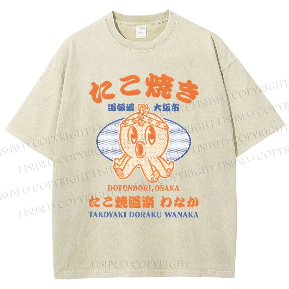 Unisex Osaka Octopus Printed Washed Tee