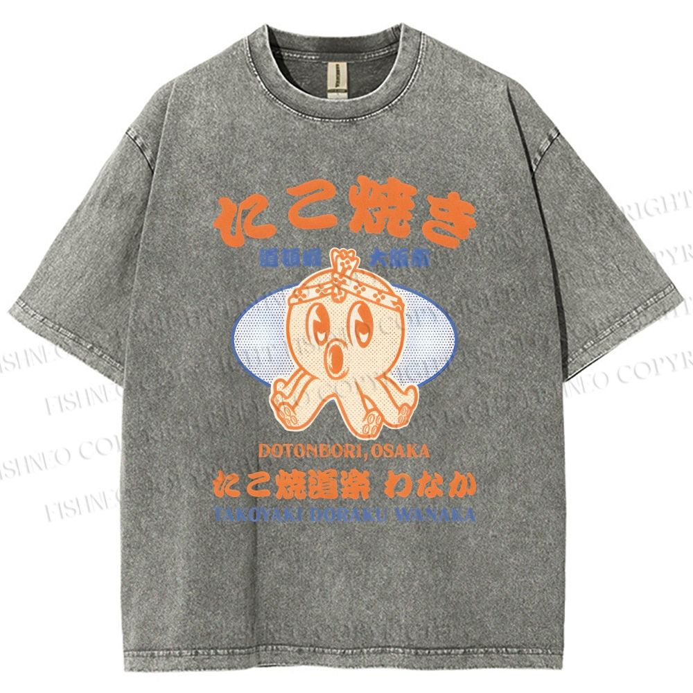 Unisex Osaka Octopus Printed Washed Tee
