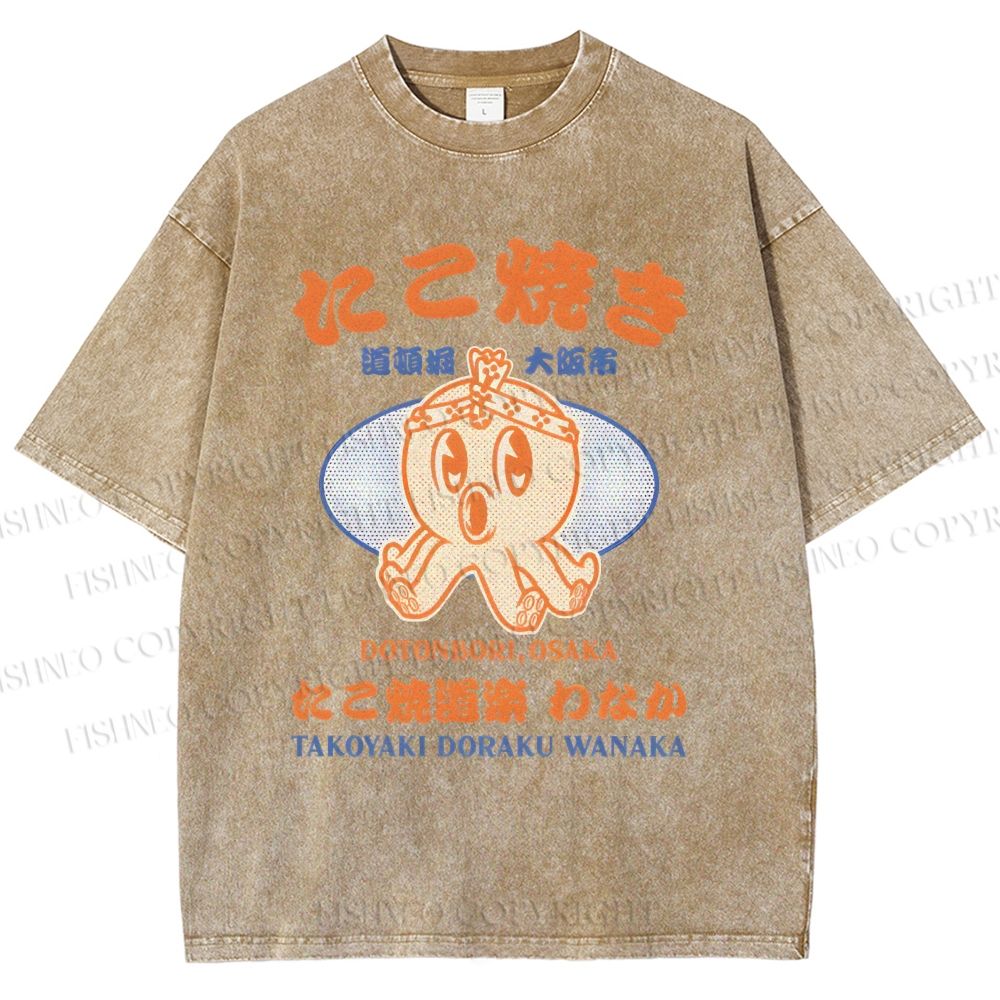 Unisex Osaka Octopus Printed Washed Tee