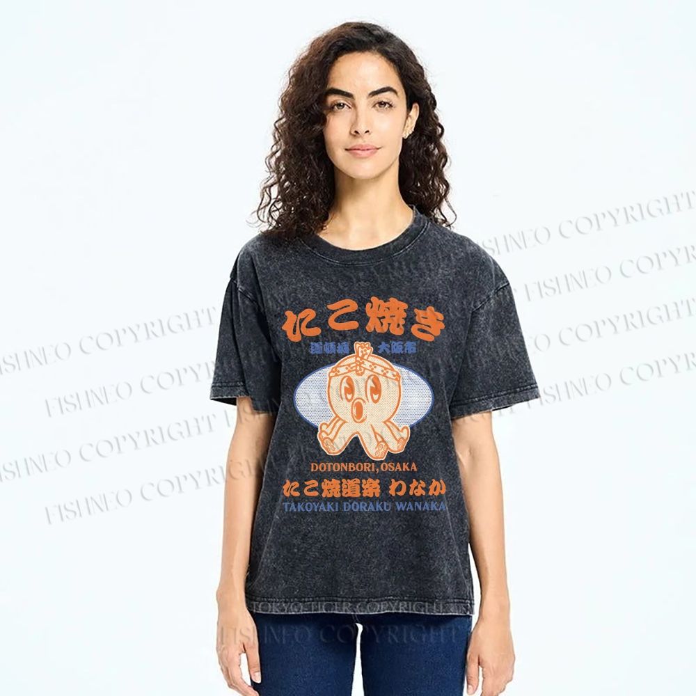 Unisex Osaka Octopus Printed Washed Tee