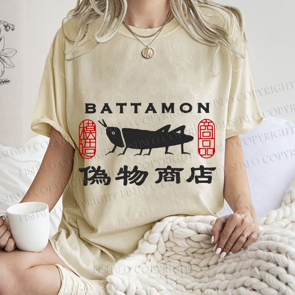 Unisex Vintage Japanese Bug Store Printed Washed Tee