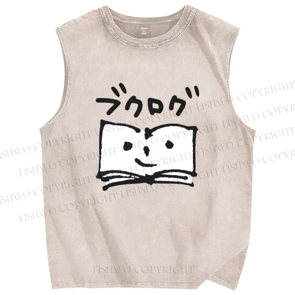 Unisex Book Printed Washed Tank Top