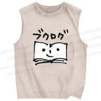Unisex Book Printed Washed Tank Top