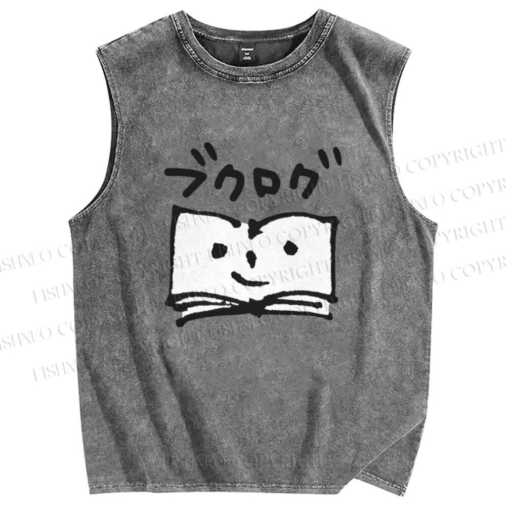 Unisex Book Printed Washed Tank Top